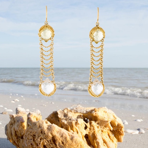 SOLD -Anthony Nak 18k Gold Citrine Ladder Earrings - Picture 7 of 7